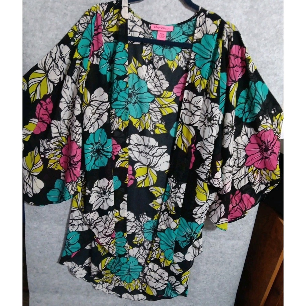 Betsy Johnson OSFA Floral Boho Kimono Dopamine Core Cover Up Beach Lounge NWOT